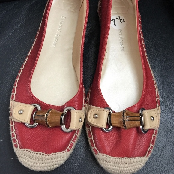 Etienne Aigner Red Leather Espadrille Flats 7.5 - Picture 6 of 6